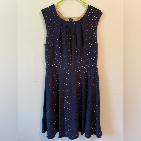 Blue Lace Dress with Nude Lining and Belt - Picture 2 of 5